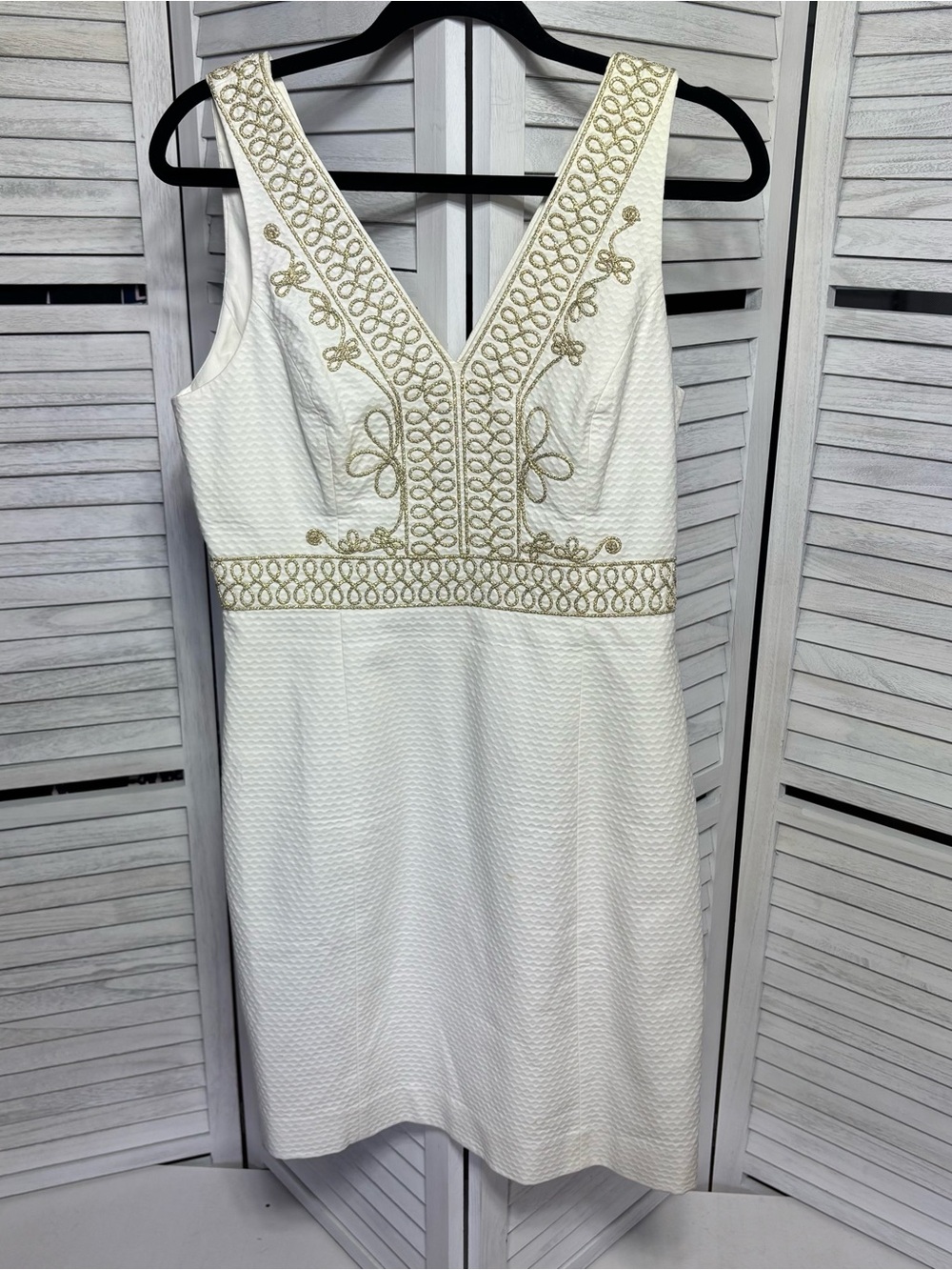 Lilly Pulitzer White Gold Embroidered Shift Dress Size 6